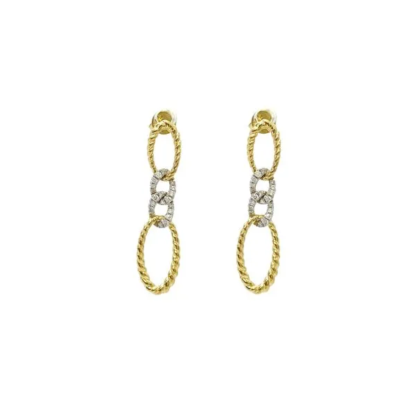 Diamond link dangle earrings in 14K yellow and white gold.