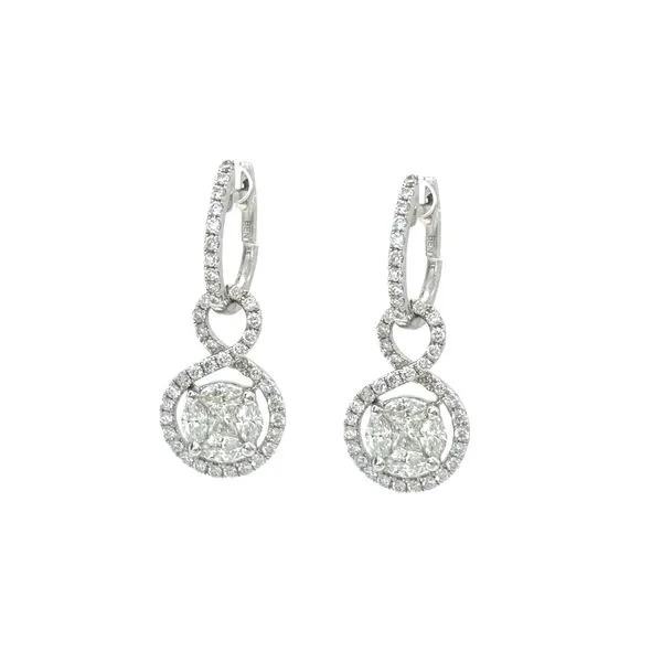 Diamond infinity earrings in 14K white gold.