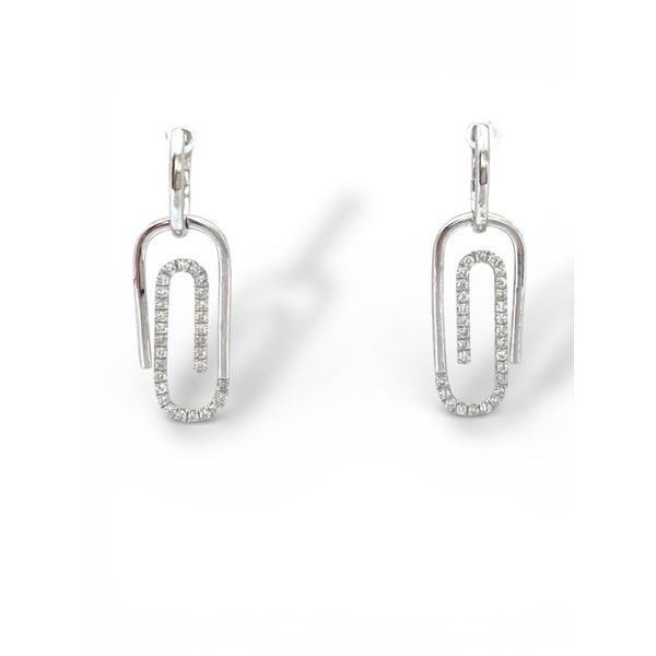 14K White Gold Diamond Modern Link Drop Earrings Javeri Jewelers Inc Frisco, TX