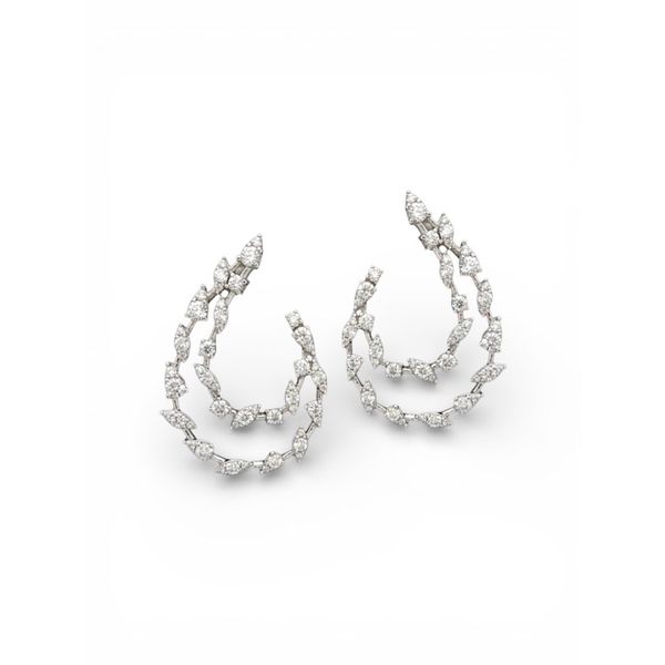 14K White Gold Round Diamond Double Hoop Earrings – 1.62 CTW Javeri Jewelers Inc Frisco, TX