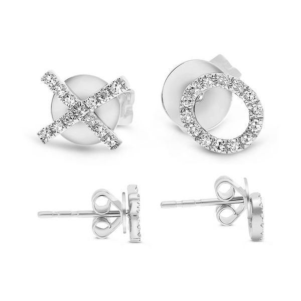 Diamond XO Stud Earrings 14K White Gold Hugs Kisses Javeri Jewelers Inc Frisco, TX