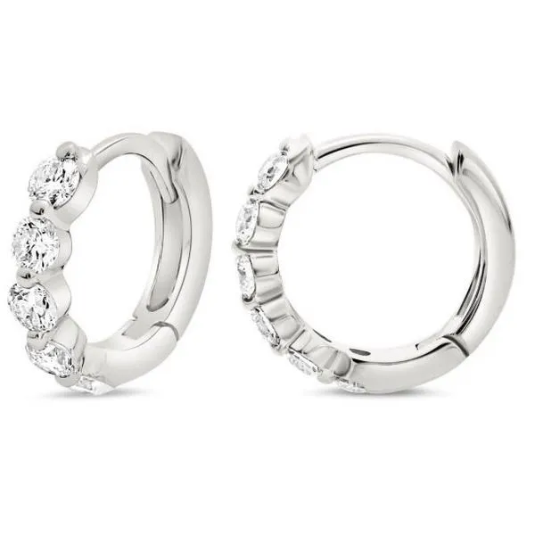 Diamond Huggie Hoop Earrings 14K White Gold Shared Prong Javeri Jewelers Inc Frisco, TX