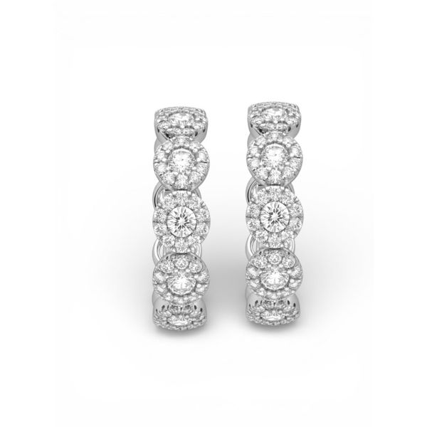 14K White Gold Diamond Halo Hoop Earrings 1.40 CTW – 2 Inch Javeri Jewelers Inc Frisco, TX