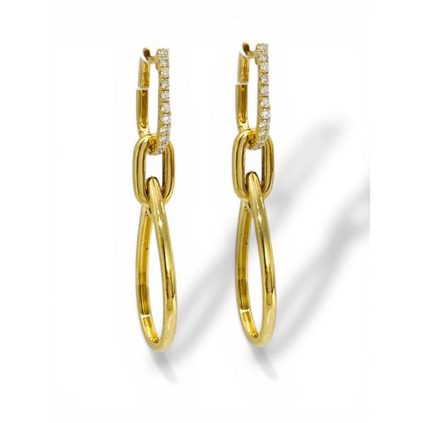 14K Yellow Gold Diamond Link Drop Hoop Earrings 0.26 CTW Javeri Jewelers Inc Frisco, TX