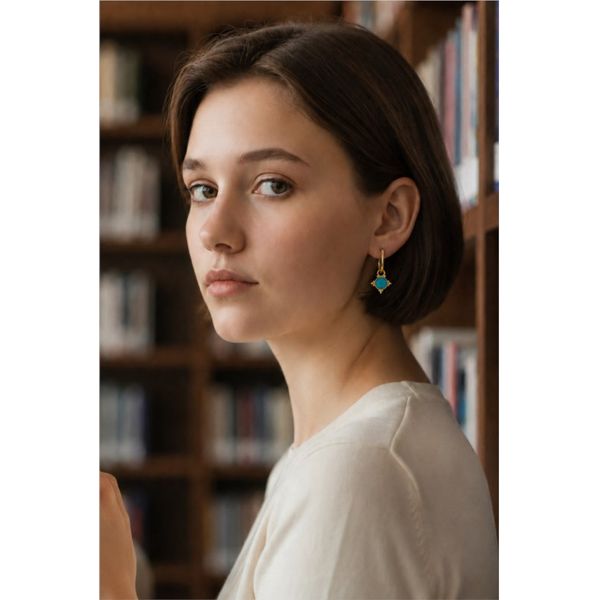 14K & 18K Yellow Gold Turquoise & Diamond Convertible Earrings 0.30 CTW Image 2 Javeri Jewelers Inc Frisco, TX