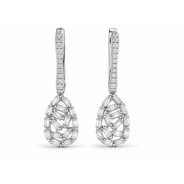 Baguette Diamond Teardrop Cluster Earrings in 14K White Gold – 1.54 CT TW Javeri Jewelers Inc Frisco, TX