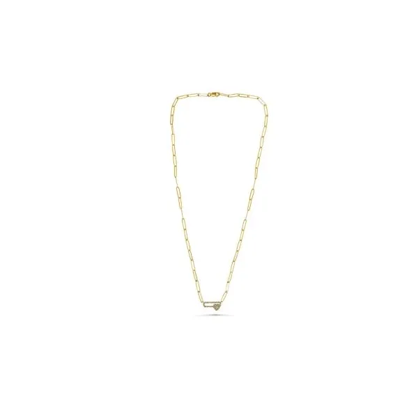 Diamond Heart Carabiner Necklace 14K Yellow Gold Paperclip Chain Javeri Jewelers Inc Frisco, TX