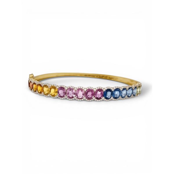 14K Yellow Gold Rainbow Sapphire & Diamond Bangle 10.22 CTW Javeri Jewelers Inc Frisco, TX