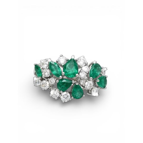 14K White Gold Emerald & Diamond Floral Ring 2.17 CTW Javeri Jewelers Inc Frisco, TX