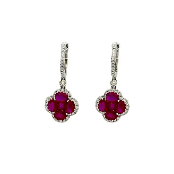 Ruby and diamond dangle earrings. Javeri Jewelers Inc Frisco, TX