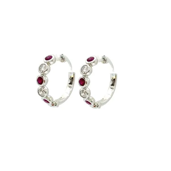 Diamond and ruby hoops in 14K white gold. Image 2 Javeri Jewelers Inc Frisco, TX