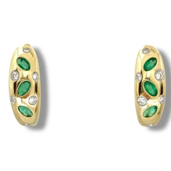 Yellow Gold Emerald & Diamond Huggie Earrings Javeri Jewelers Inc Frisco, TX