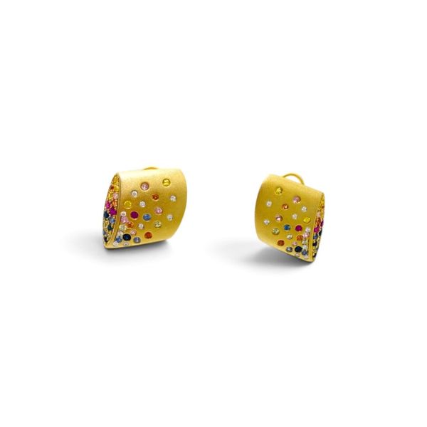 Multicolor Sapphire Confetti Cuff Earrings in 14K Yellow Gold Javeri Jewelers Inc Frisco, TX