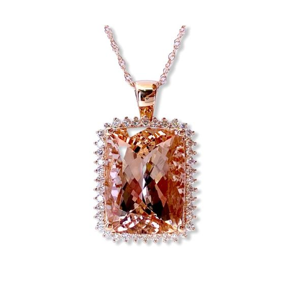 Rose gold morganite pendant on rose gold chain