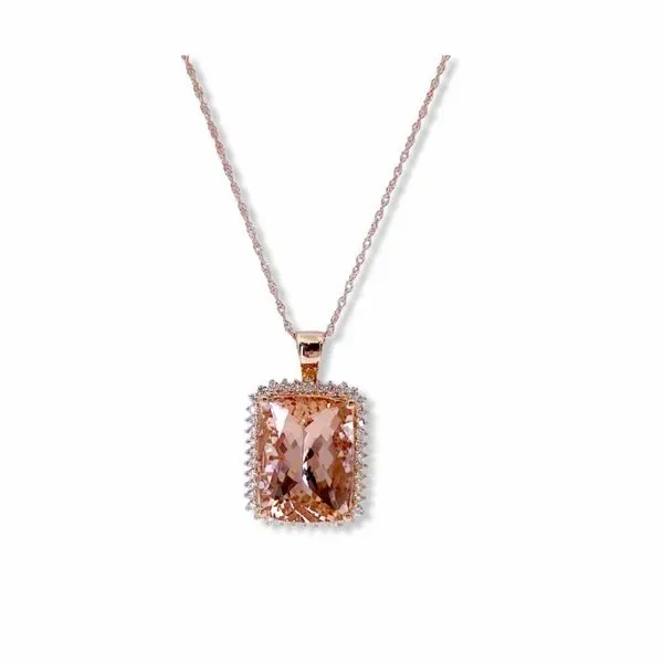 Rose gold morganite pendant on rose gold chain