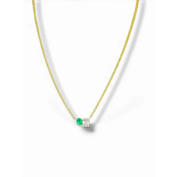 14K Yellow Gold Emerald & Diamond Asymmetrical Necklace Javeri Jewelers Inc Frisco, TX