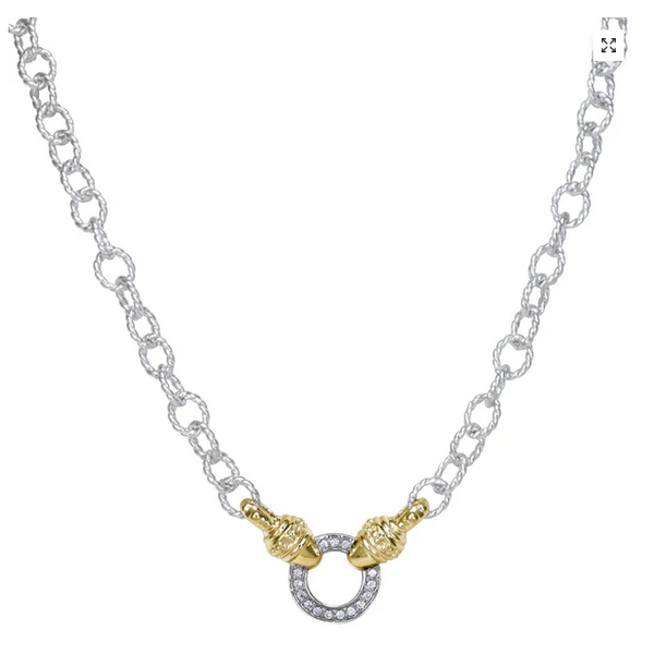 Diamond Two-Tone Necklace Sterling Silver 14K Gold Lion Station Image 3 Javeri Jewelers Inc Frisco, TX