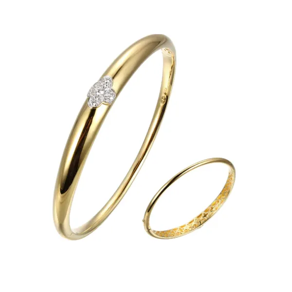 Sterling Silver Hinged Bangle with CZ Clover, Circumference 6.75