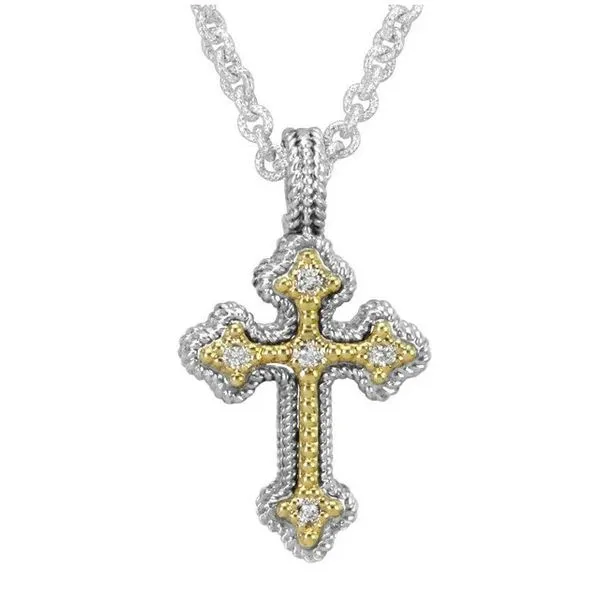 Diamond Cross Pendant Necklace Sterling Silver 14K Gold Byzantine Javeri Jewelers Inc Frisco, TX
