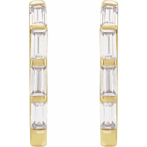 14K Yellow Gold Lab Grown Diamond Baguette Hoop Earrings Image 2 Oak Valley Jewelers Oakdale, CA