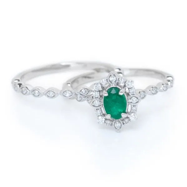 14k White Gold Emerald & Diamond Bridal Set Orin Jewelers Northville, MI