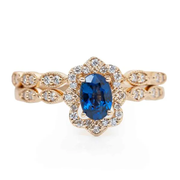 14K Yellow Gold Sapphire & Diamond Wedding Set Orin Jewelers Northville, MI
