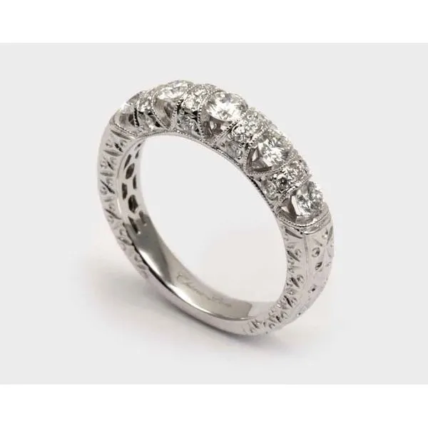 Lady's 18K White Gold Baroque Wedding Band W/25 Diamonds Orin Jewelers Northville, MI