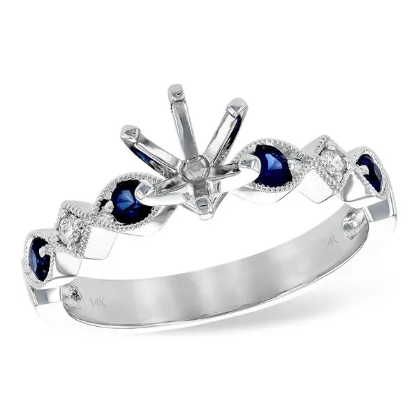 Lady's 14K White Gold Ring Mounting w/2 Diamonds & 4 Sapphires Orin Jewelers Northville, MI