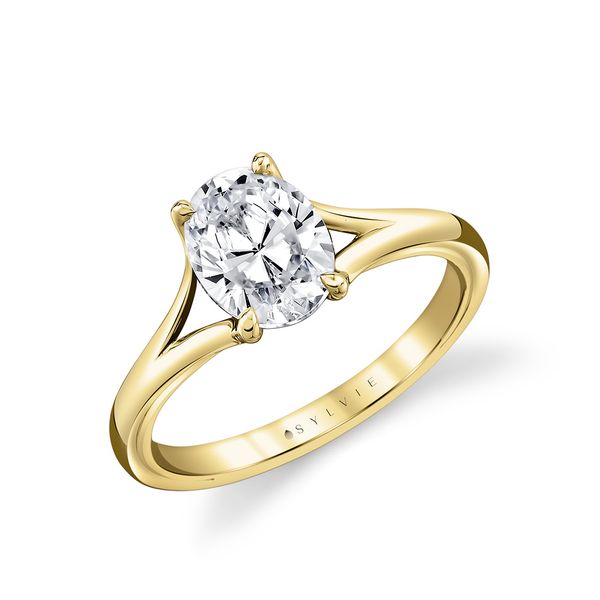 14K Yellow Gold Iconelle Solitaire Shell Taper Engagement Ring Orin Jewelers Northville, MI