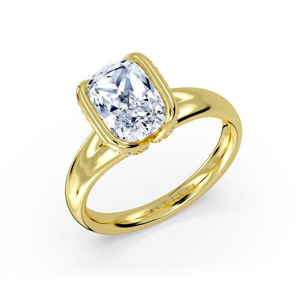 14K Yellow Gold Adelaide Half Bezel Solitaire Engagement Ring Mounting Orin Jewelers Northville, MI