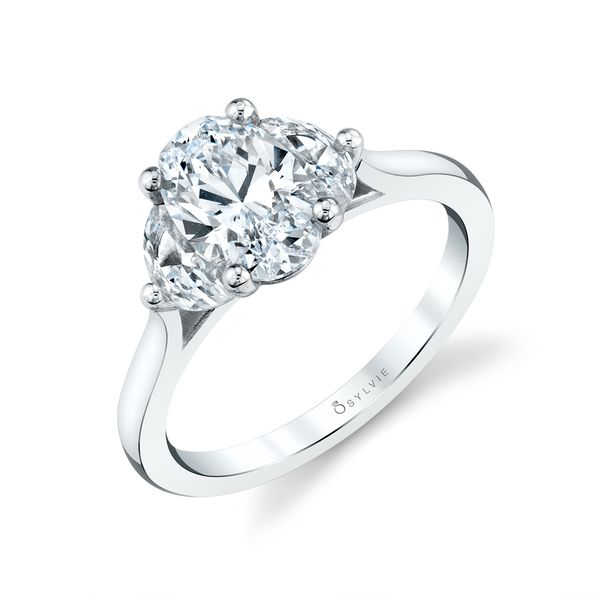 14K White Gold Three Stone Oval Engagement Ring Mounting Orin Jewelers Northville, MI
