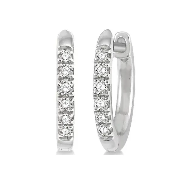 10k White Gold Huggie Hoop Earrings With 12 Diamonds Orin Jewelers Northville, MI