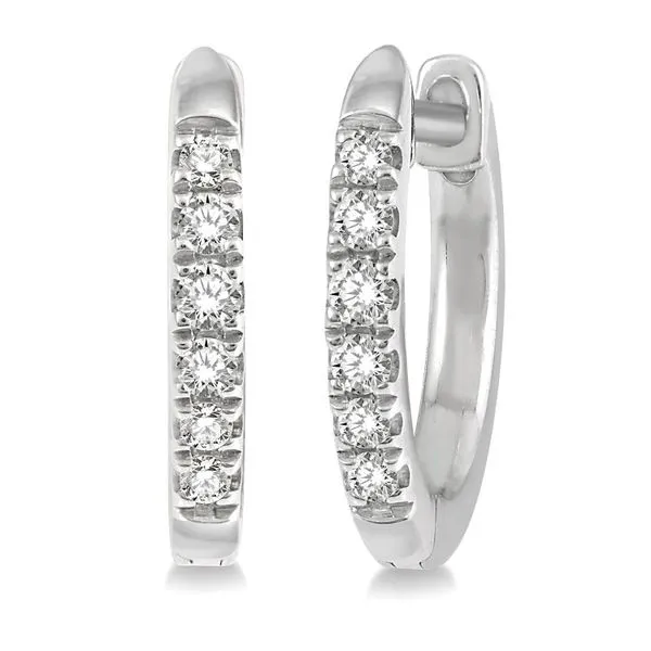 10k White Gold Huggie Hoop Earrings With 12 Diamonds Orin Jewelers Northville, MI