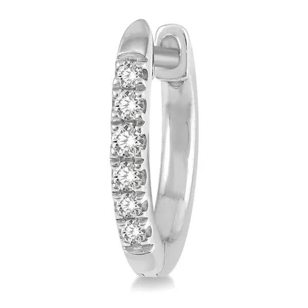 10k White Gold Huggie Hoop Earrings With 12 Diamonds Image 2 Orin Jewelers Northville, MI