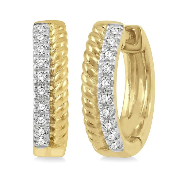 10k Yellow Gold Huggie Hoop Earrings With 20 Diamonds Orin Jewelers Northville, MI