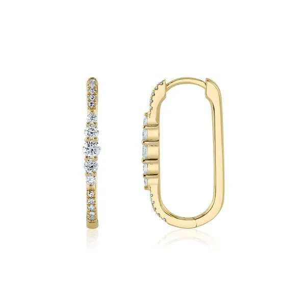 14K Yellow Gold Hoop Earrings With 30 Diamonds Image 2 Orin Jewelers Northville, MI