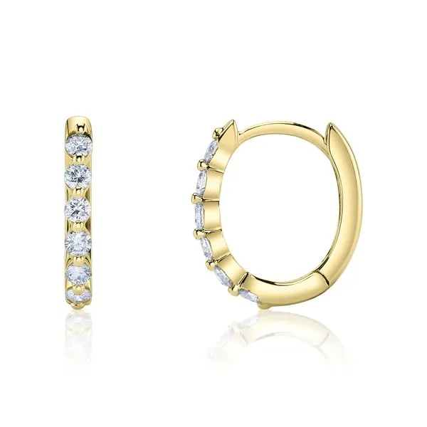 14K Yellow Gold Huggie Hoop Earrings With 12 Diamonds Image 2 Orin Jewelers Northville, MI