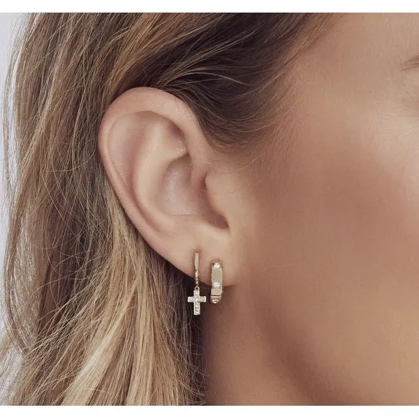 14K Yellow Gold Huggie Hoop Earrings With 6 Diamonds Image 3 Orin Jewelers Northville, MI