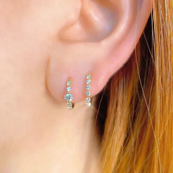 14K Yellow Gold Huggie Hoop Earrings With 12 Diamonds Image 3 Orin Jewelers Northville, MI