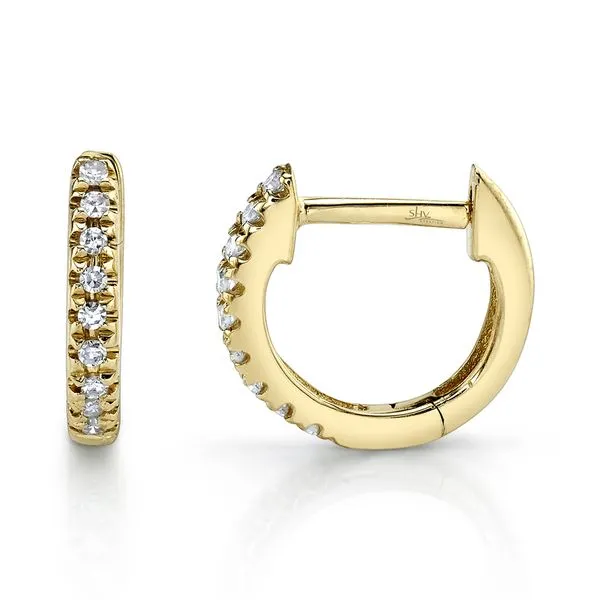 14K Yellow Gold Huggie Hoop Earrings With 18 Diamonds Image 2 Orin Jewelers Northville, MI
