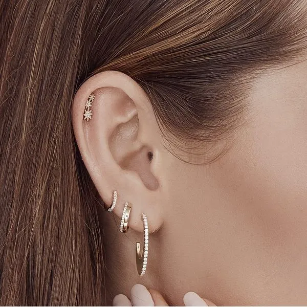 14K Yellow Gold Huggie Hoop Earrings With 18 Diamonds Image 3 Orin Jewelers Northville, MI