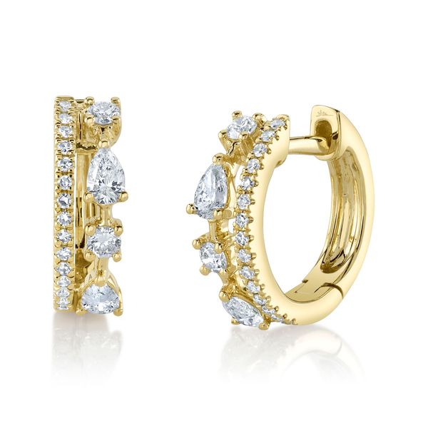14K Yellow Gold Huggie Hoop Earrings With 38 Diamonds Image 2 Orin Jewelers Northville, MI