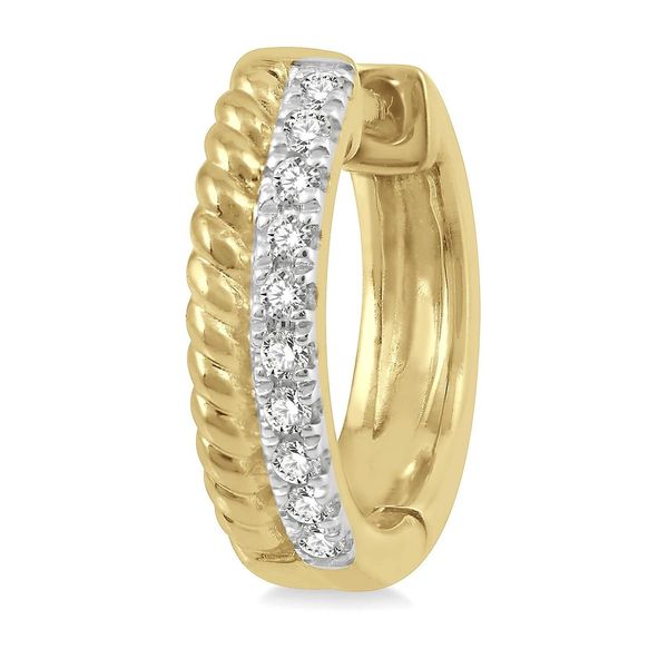 10k Yellow Gold Huggie Hoop Earrings With 20 Diamonds Image 2 Orin Jewelers Northville, MI