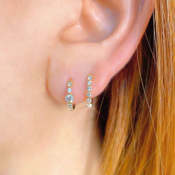 14K Yellow Gold Huggie Hoop Earrings With 12 Diamonds Image 3 Orin Jewelers Northville, MI