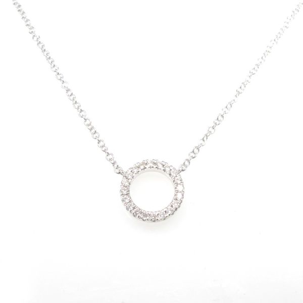 Lady's 14 Karat White Gold Circle Necklace With 20 Diamonds Orin Jewelers Northville, MI
