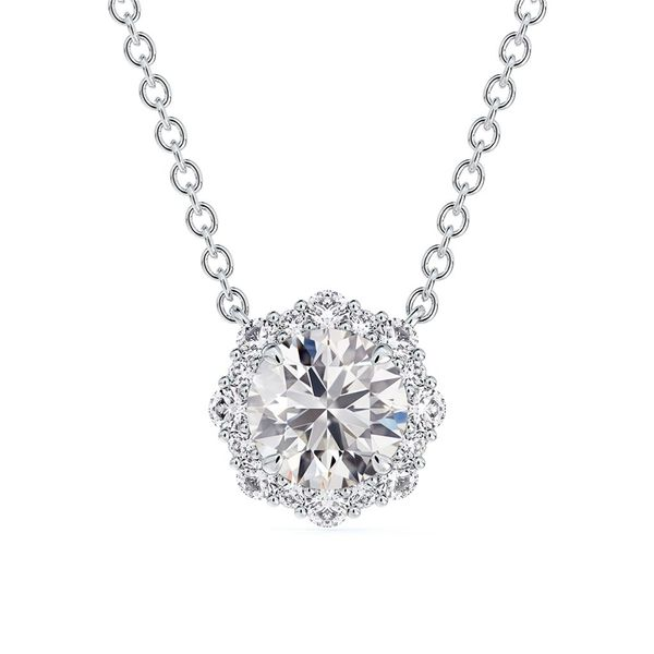 FOREVERMARK Platinum Floral Halo Pendant Necklace With 17 Diamonds Orin Jewelers Northville, MI