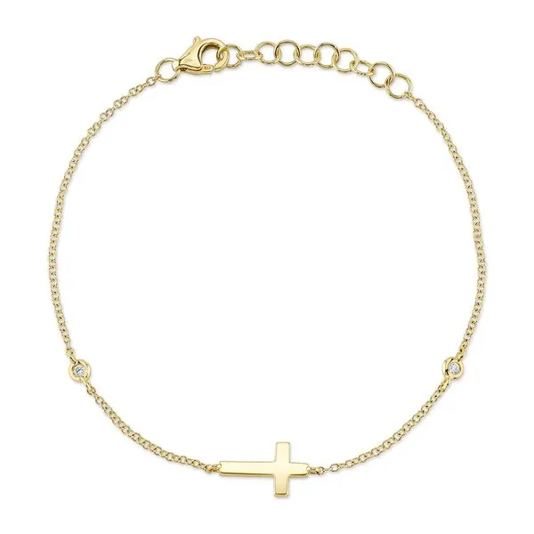 14K Yellow Gold Cross Bracelet With 2 Diamonds Image 2 Orin Jewelers Northville, MI