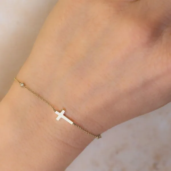 14K Yellow Gold Cross Bracelet With 2 Diamonds Image 3 Orin Jewelers Northville, MI
