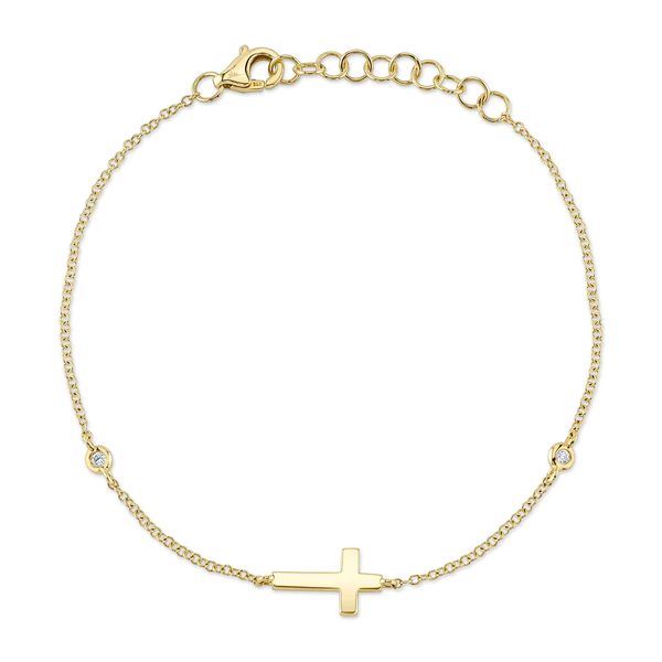 14K Yellow Gold Cross Bracelet With 2 Diamonds Image 2 Orin Jewelers Northville, MI