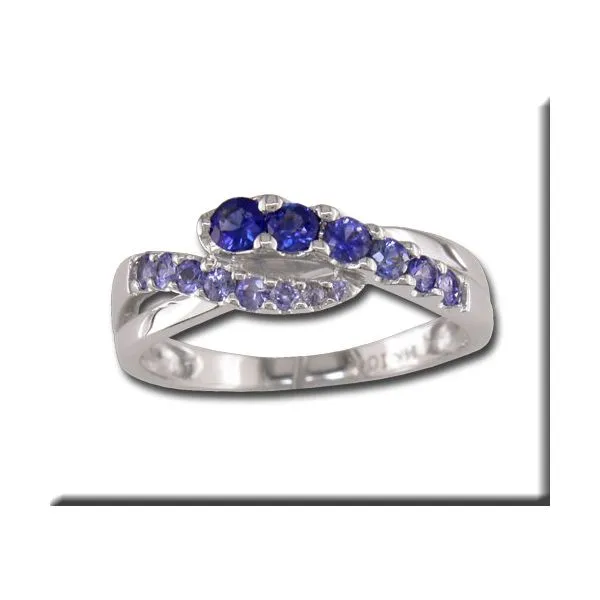 Lady's 14 Karat White Gold Fashion Ring With 14 Blue Sapphires Orin Jewelers Northville, MI